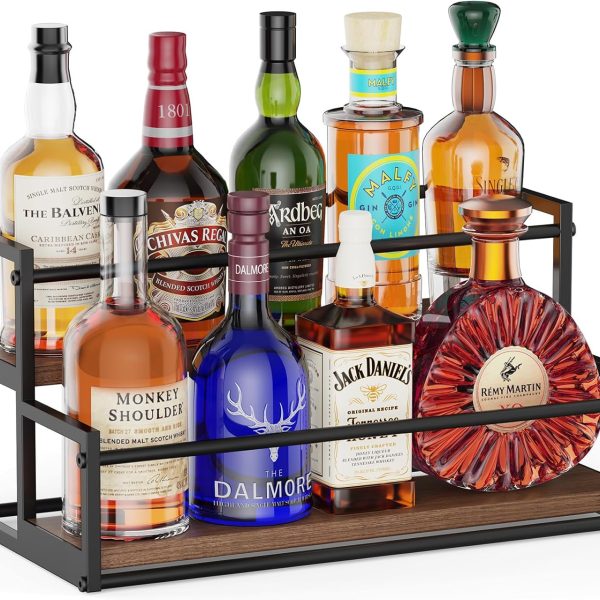 Bottle Display Rack — Double-Tier Coffee Syrup Organizer & Bar Shelf; Ideal for Storing Spirits, Whiskey, and Olive Oil; A Perfect Storage Solution for Kitchen Countertops and Home Bars